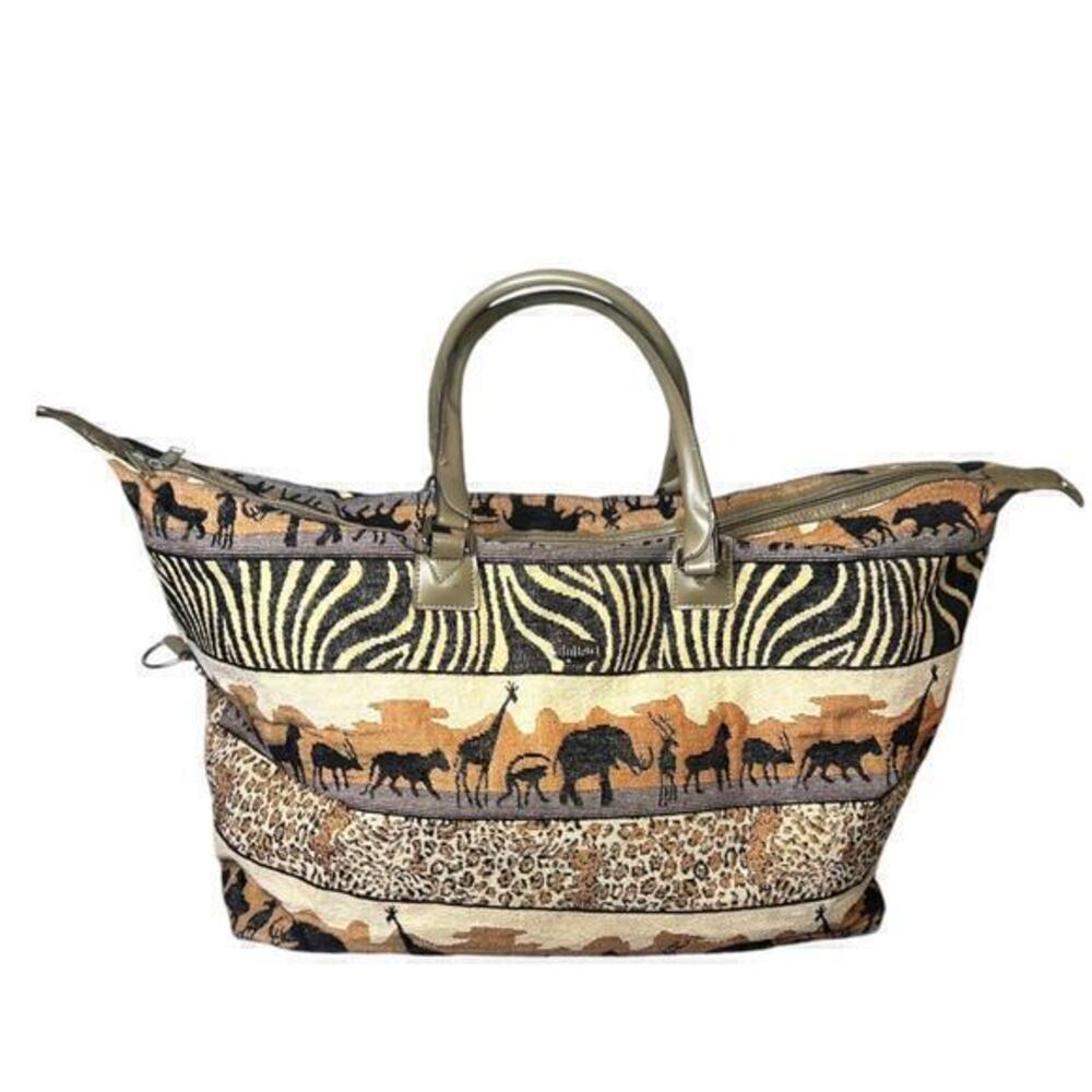 Vintage ▶️ Jade  ◀️ Safari Tapestry Tote / Travel bag. Zebra. Leopard.